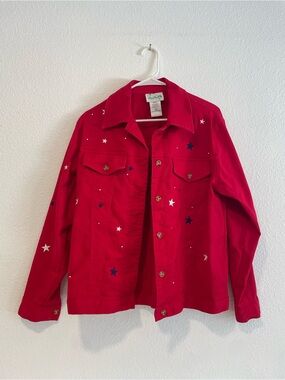 90’s Grandma Quacker Factory 4th of July Bright Red Denim Jacket